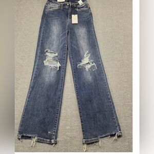 Judy Blue Distressed Flare Jeans - Blue